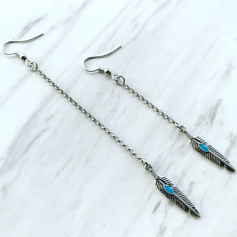 🔴SALE ! Asymmetrical silver feather boho earrings - Picture 3 of 9